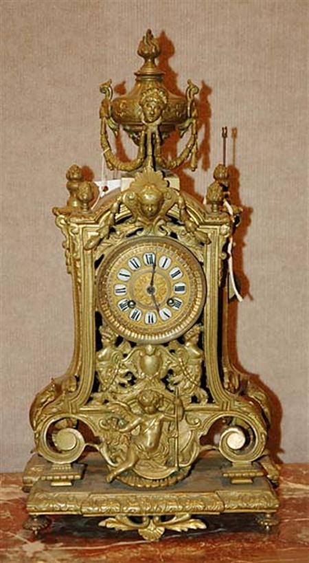 Lot image - Louis XVI Style Gilt-Metal Mantel Clock