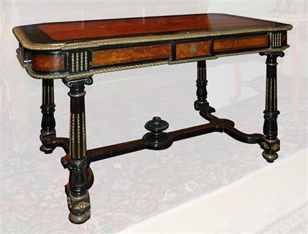 Lot image - Napoleon III Style Gilt-Metal Mounted Walnut and Ebonized Writing Desk