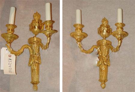 Lot image - Pair of Louis XVI Style Gilt-Bronze Two-Light Sconces
