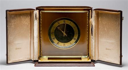 Lot image - Art Deco Style Gilt-Metal and Colorless Glass Mantel Clock