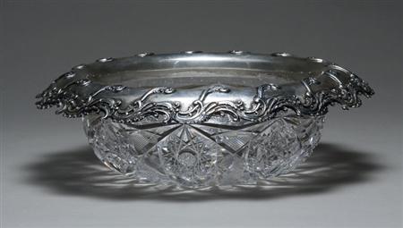Lot image - Tiffany & Co. Makers Sterling Silver Mounted Cut Glass Center Bowl