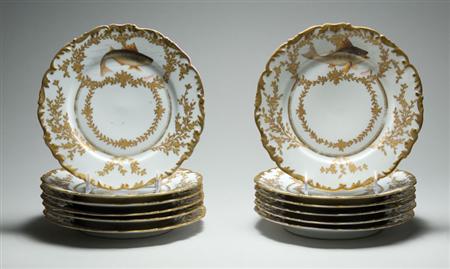 Lot image - Set of Twelve Limoges Porcelain Fish Plates