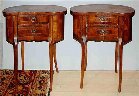 Lot image - Pair of Transitional Louis XV/XVI Style Inlaid Walnut Side Tables