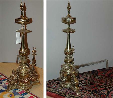 Lot image - Pair of Louis XVI Style Brass Andirons