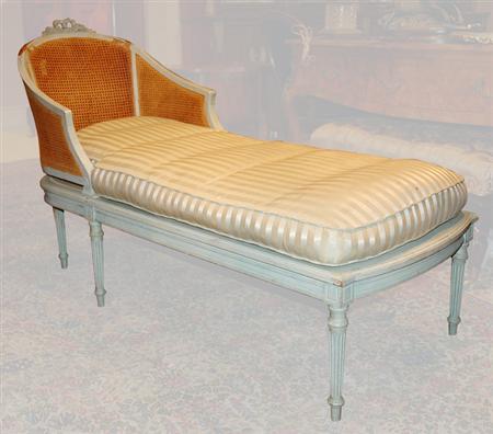 Lot image - Louis XVI Style Gray Painted Caned Recamier