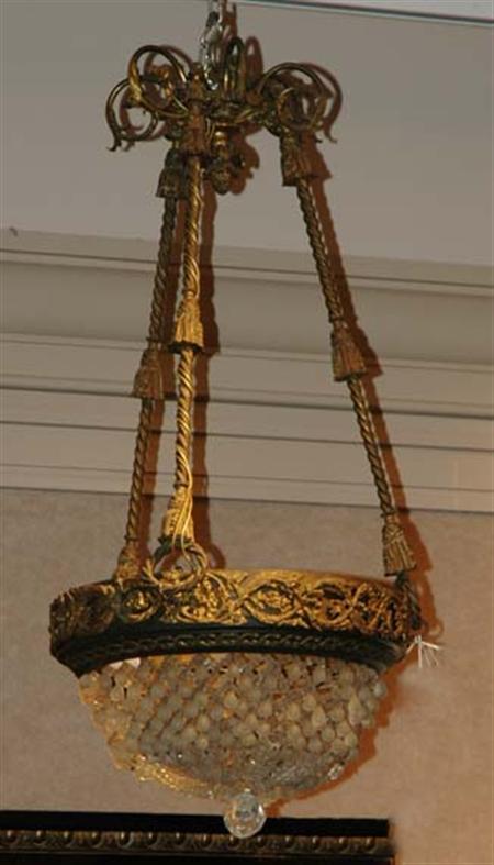 Lot image - Louis XVI Style Gilt-Metal and Glass Three-Light Chandelier