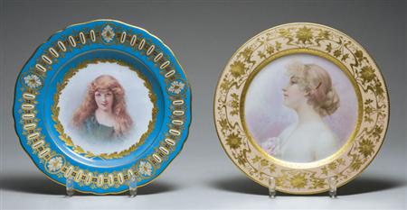 Lot image - Two French Gilt Decorated Porcelain Cabinet Plates