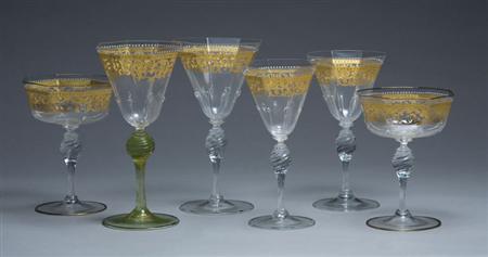 Lot image - Murano Gilt and Enameled Glass Stemware Service