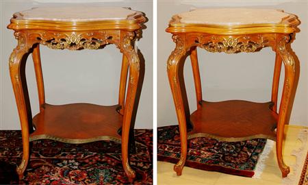 Lot image - Pair of Rococo Style gilt-Metal Mounted Mahogany Center Tables