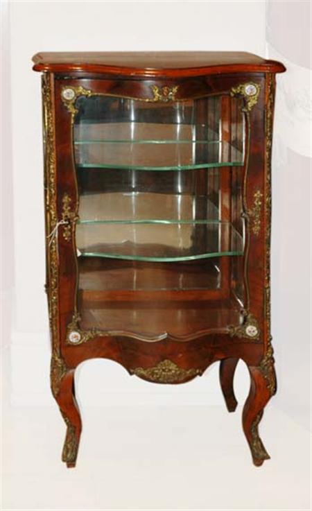 Lot image - Louis XV Style Gilt-Metal and Porcelain Mounted Walnut and Mahogany Vitrine