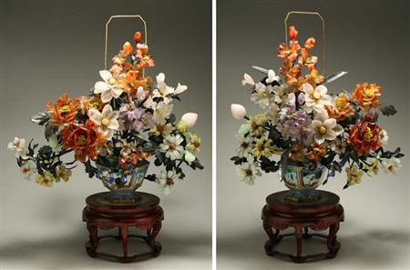 Lot image - Pair of Chinese Hardstone Bouquets