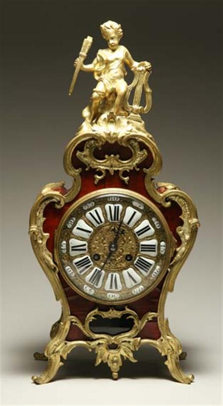 Lot image - Louis XV Style Gilt-Metal Mounted Faux Tortoise Shell Mantel Clock