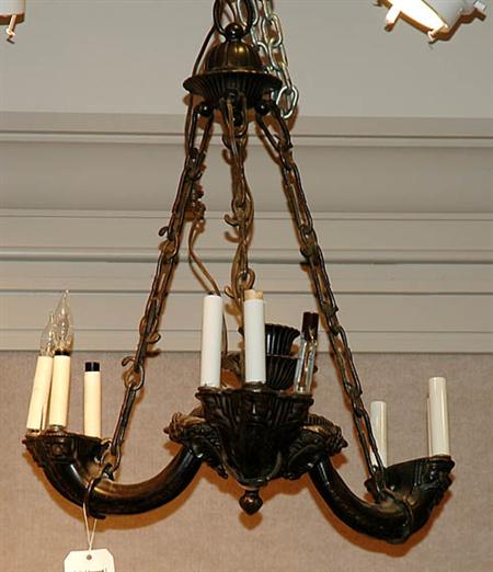 Lot image - Empire Style Gilt-Bronze Nine-Light Fixture