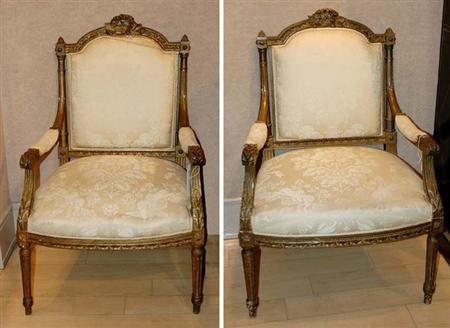 Lot image - Pair of Louis XVI Style Painted Fauteuils