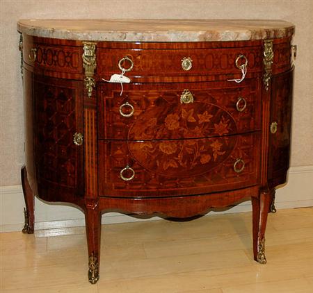 Lot image - Louis XVI Style Parquetry and Marquetry Inlaid Mahogany Side Cabinet