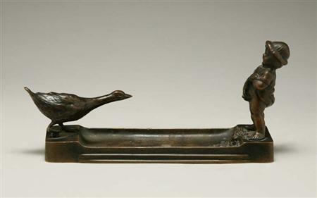 Lot image - Hungarian Figural Bronze Vide Poche