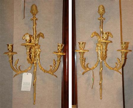 Lot image - Pair of Empire Style Gilt-Metal Three-Light Sconces