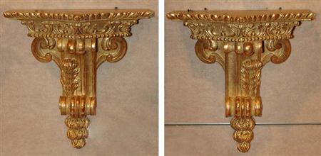Lot image - Pair of Transitional Louis XV/XVI Style Gilt-Wood Brackets