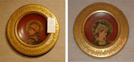 Lot image - Pair of Renaissance Style Painted Composition Portrait Plaques