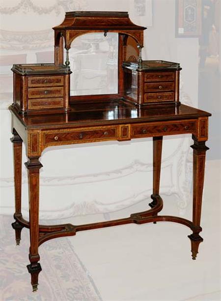 Lot image - Louis XVI Style Brass Inlaid Mahogany Bonheur du Jour