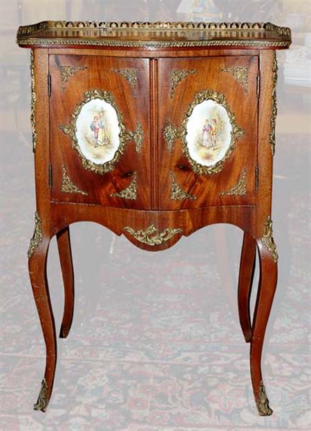 Lot image - Transitional Louis XV/XVI Style Gilt-Metal and Porcelain Mounted Mahogany Side Table