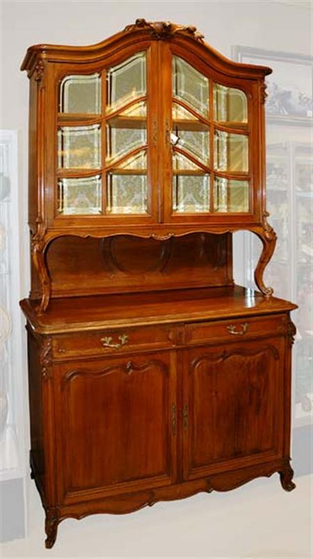 Lot image - French Provincial Style Carved Mahogany Buffet a Deux Corps