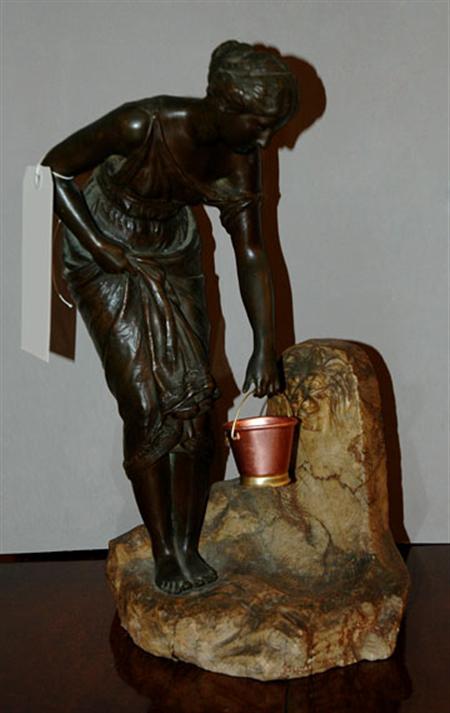 Lot image - Bronze and Marble Figure of a Female Water Carrier
