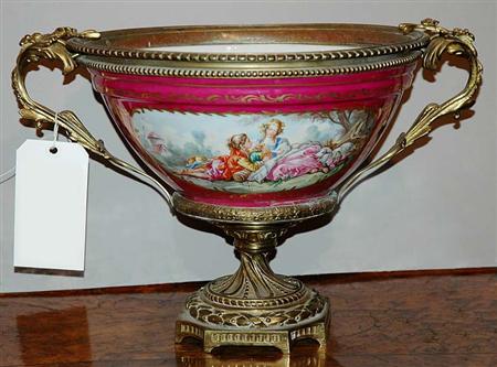 Lot image - Sevres Style Gilt-Metal Mounted Porcelain Footed Bowl