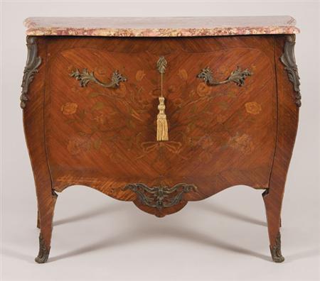 Lot image - Transitional Louis XV/XVI Style Gilt-Metal Mounted Marquetry Inlaid Walnut Side Cabinet