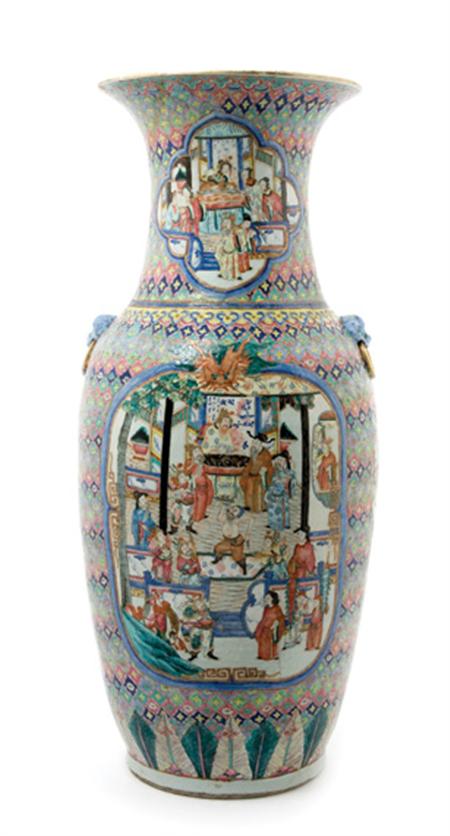 Lot image - Chinese Famille Rose Enameled Porcelain Palace Vase