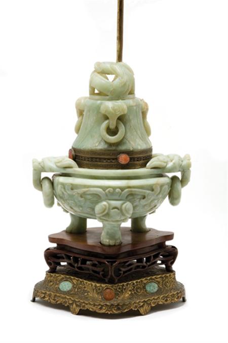 Lot image - Chinese Serpentine Covered Censer