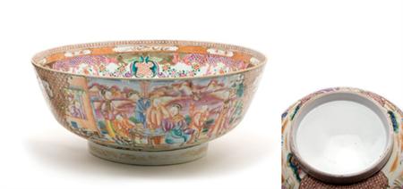 Lot image - Chinese Export Famille Rose Porcelain Punch Bowl