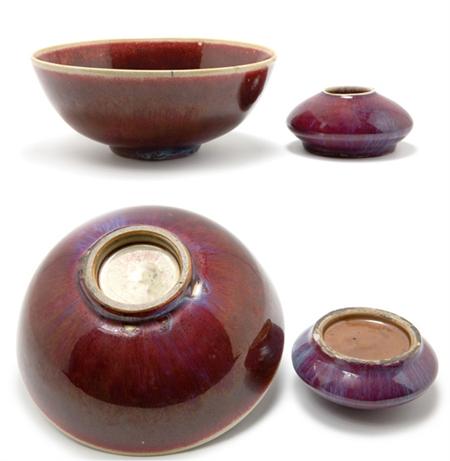 Lot image - Two Chinese Flambe Glazed Porcelain Articles