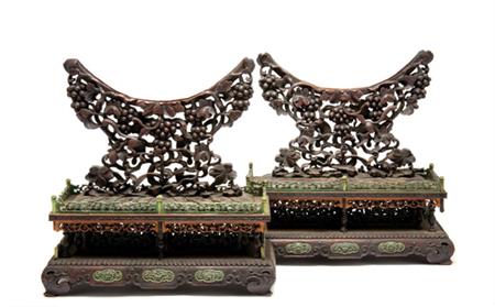 Lot image - Pair of Chinese Wood and Ivory Table Screen Stands