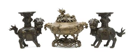 Lot image - Group of Three Chinese Bronze Articles