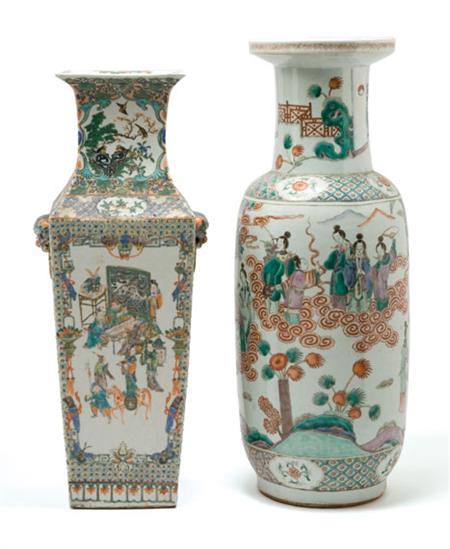 Lot image - Two Chinese Famille Verte Glazed Porcelain Vases