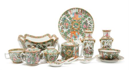 Lot image - Group of Chinese Rose Medallion Glazed Porcelain Articles