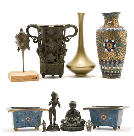 Lot image - Group of Chinese and Japanese Bronzes and Enameled Articles