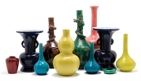 Lot image - Group of Chinese Monochrome Glazed Vases