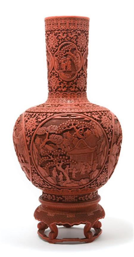 Lot image - Chinese Red Lacquer Vase