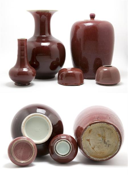 Lot image - Group of Chinese Red Glazed Porcelain Articles
