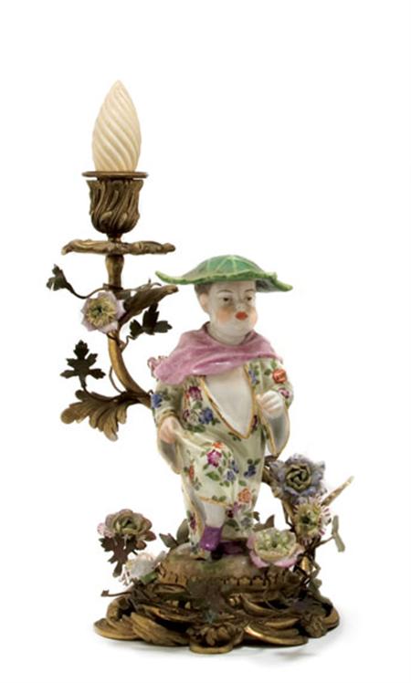 Lot image - Louis XV Style Gilt-Metal Mounted German Porcelain One-Light Candelabrum