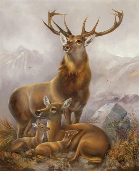 Lot image - Arthur Fitzwilliam Tait American, 1819-1905 Stag, Hind and Fawns, circa 1850