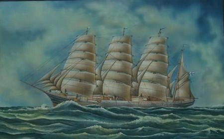 Lot image - Hanumann British, 19th Century A Full-Rigged Ship at Sea