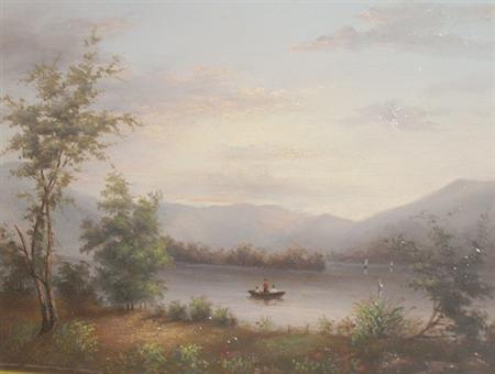 Lot image - American School 19th Century River Landscape with Boat