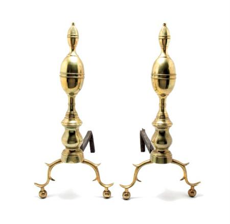 Lot image - Pair of Federal Brass and Iron Andirons