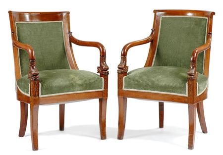 Lot image - Companion Pair of Empire Mahogany Armchairs