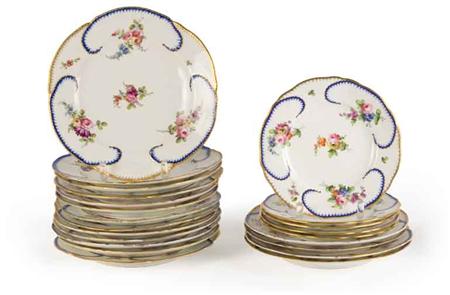 Lot image - Mintons Porcelain Partial Dinner Service; Together with a Sevres Porcelain Partial Dinner Service