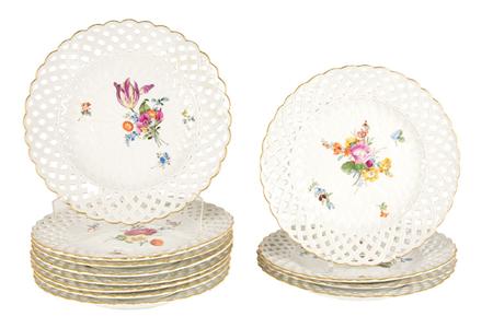 Lot image - Set of Nineteen Meissen Porcelain Reticulated Plates