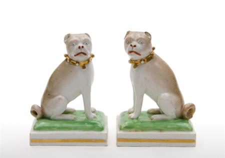 Lot image - Pair of Derby Porcelain Pug Dogs
